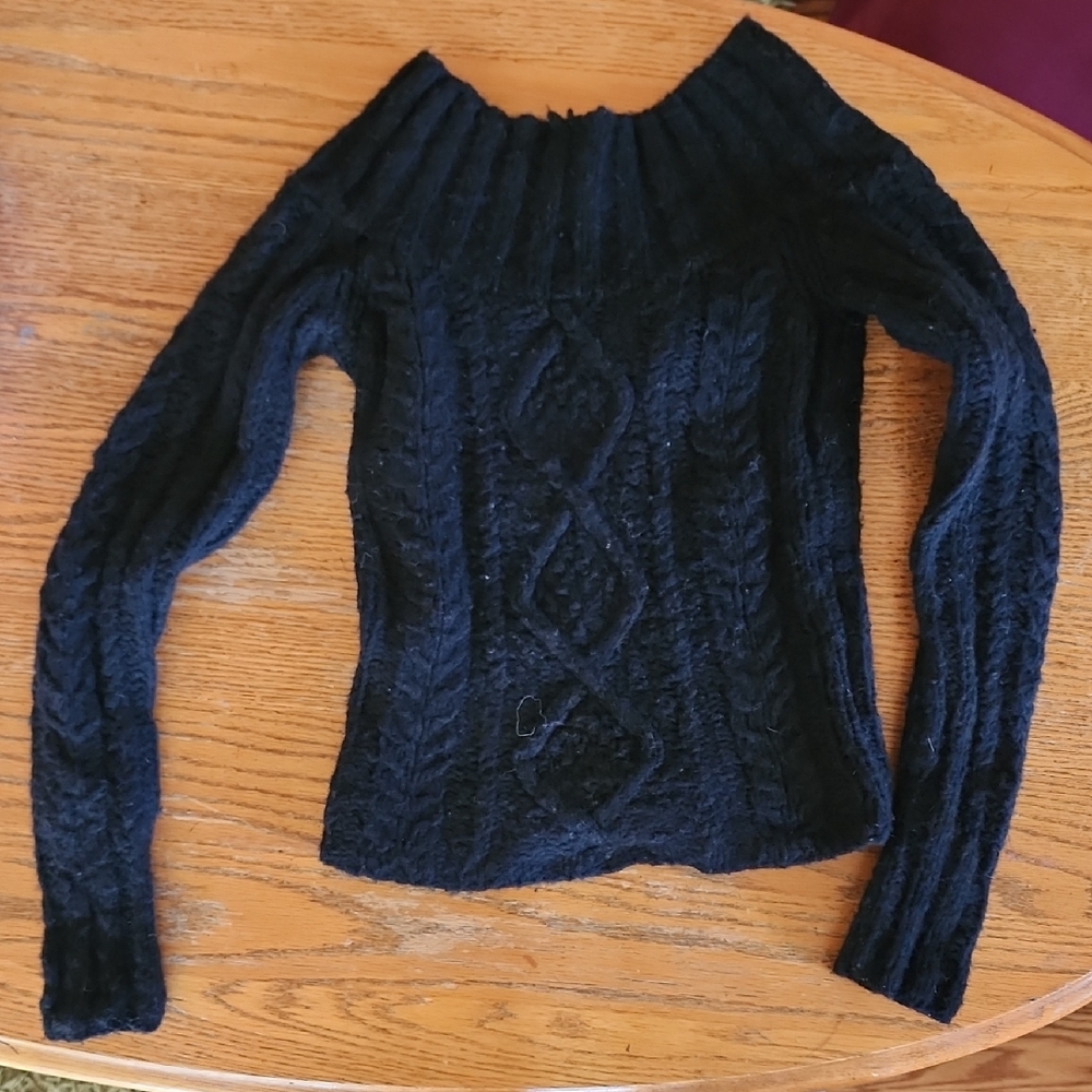 Express Black Off-the-Shoulder Hand Knot Sweater XS